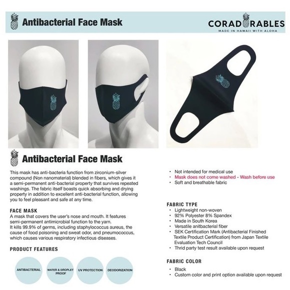 Antibacterial waterproof reusable face masks - Picture 2 of 3